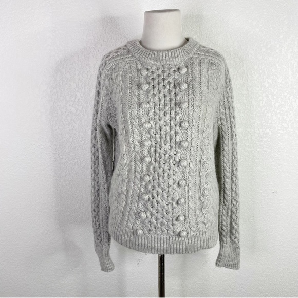J. Crew Gray Popcorn Cable Knit Wool Blend Pullover Sweater - Picture 2 of 8